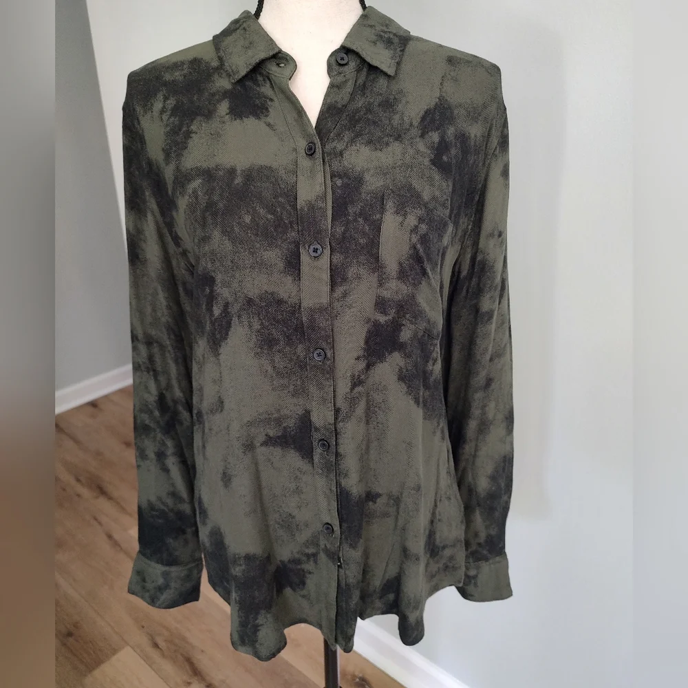 Rails Long Sleeve Hunter Olive Tie Dye Women’s Shirt Black M - Picture 11 of 12